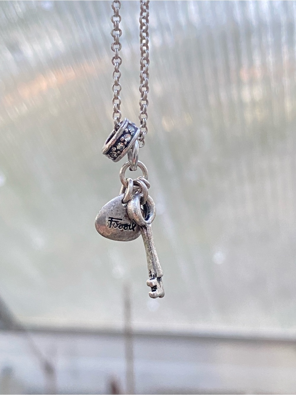 Fossil Silver-tone “Antique” Skeleton Key Charm Necklace